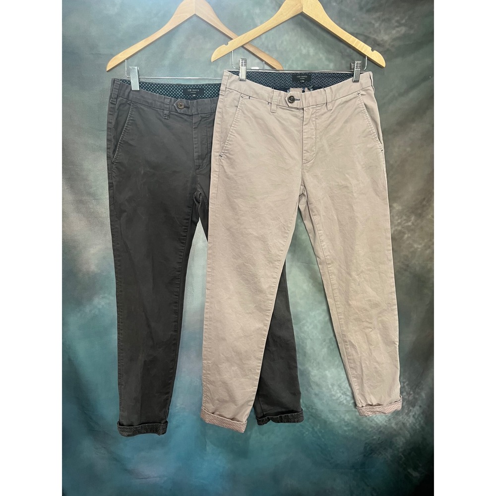 Ted Baker London Mens 30R Slim Fit Chino Pants Bundle Tan Charcoal Grey 2 Pack